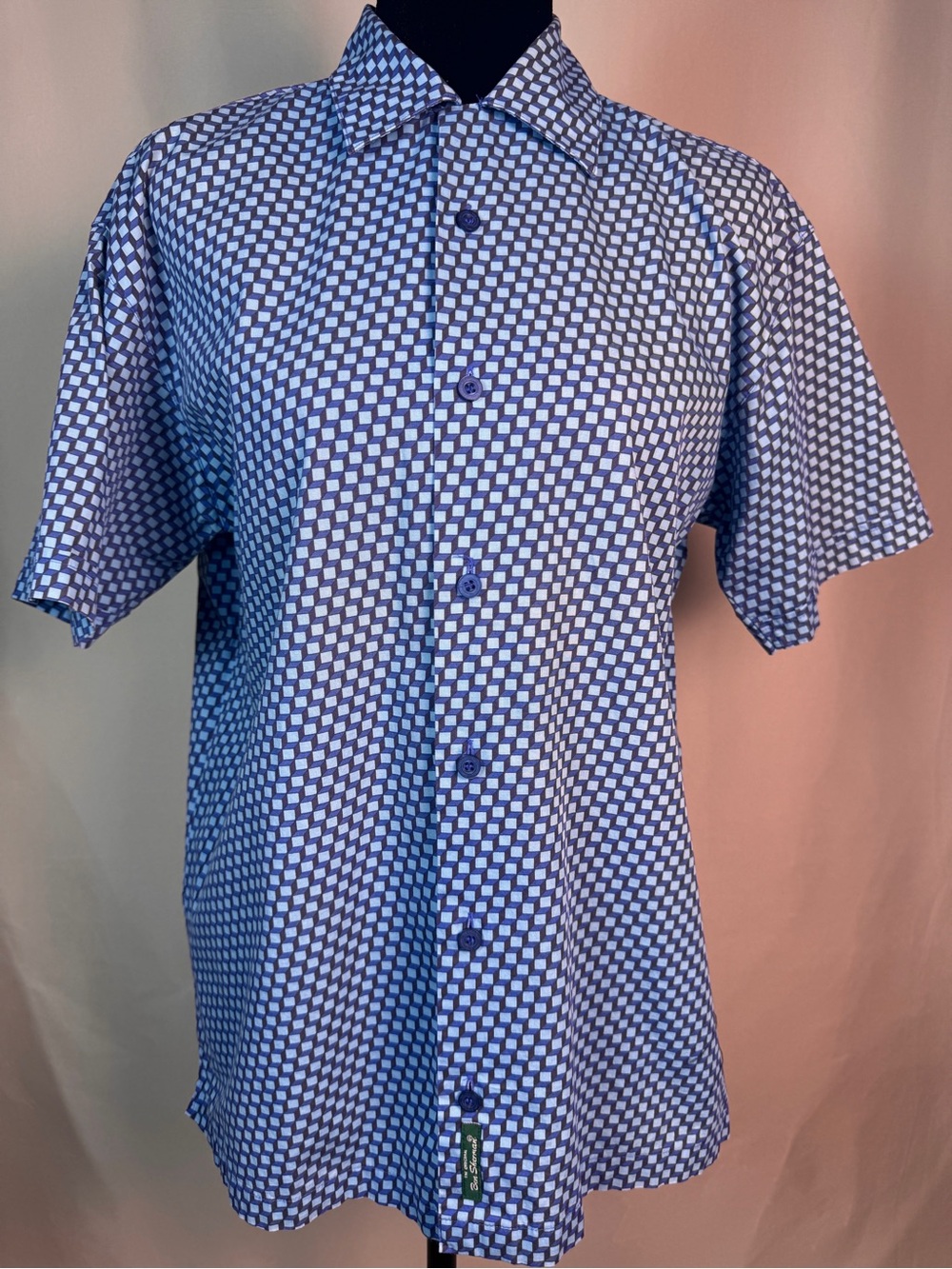 Ben Sherman Blue Geometric Mod Button Front Shirt | Short Sleeve